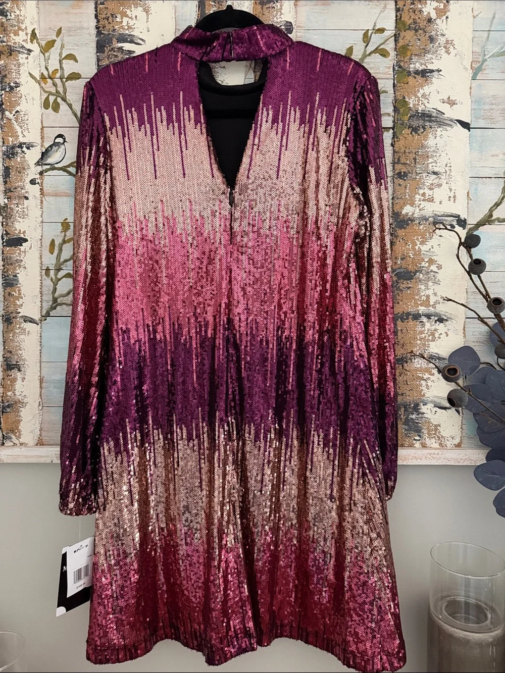 Maison Tara Sequin Ombre Shift Dress in Pink and Plum NWT - Picture 3 of 8